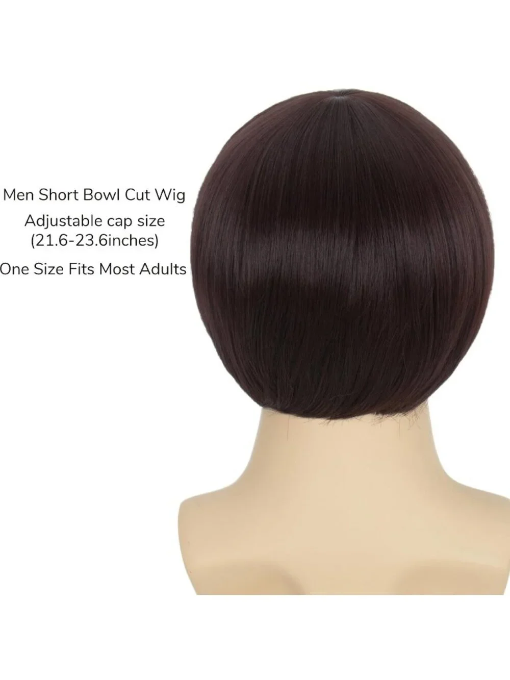 Men's Dark Brown Retro Bowl Cut Straight Synthetic Mushroom Hairpiece Bangs Wig